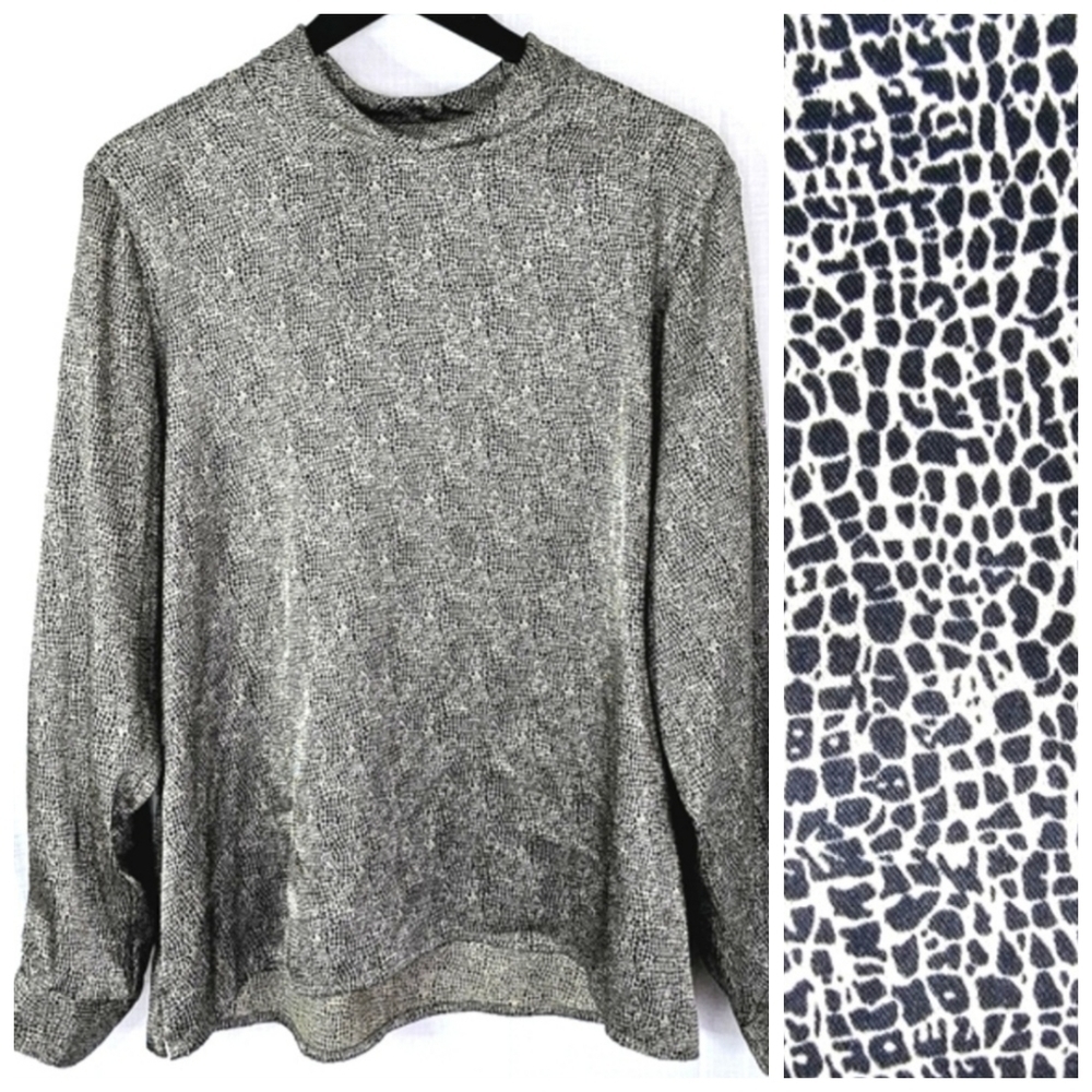 Liz Baker Silky Animal Print Mock Neck Women's Blouse